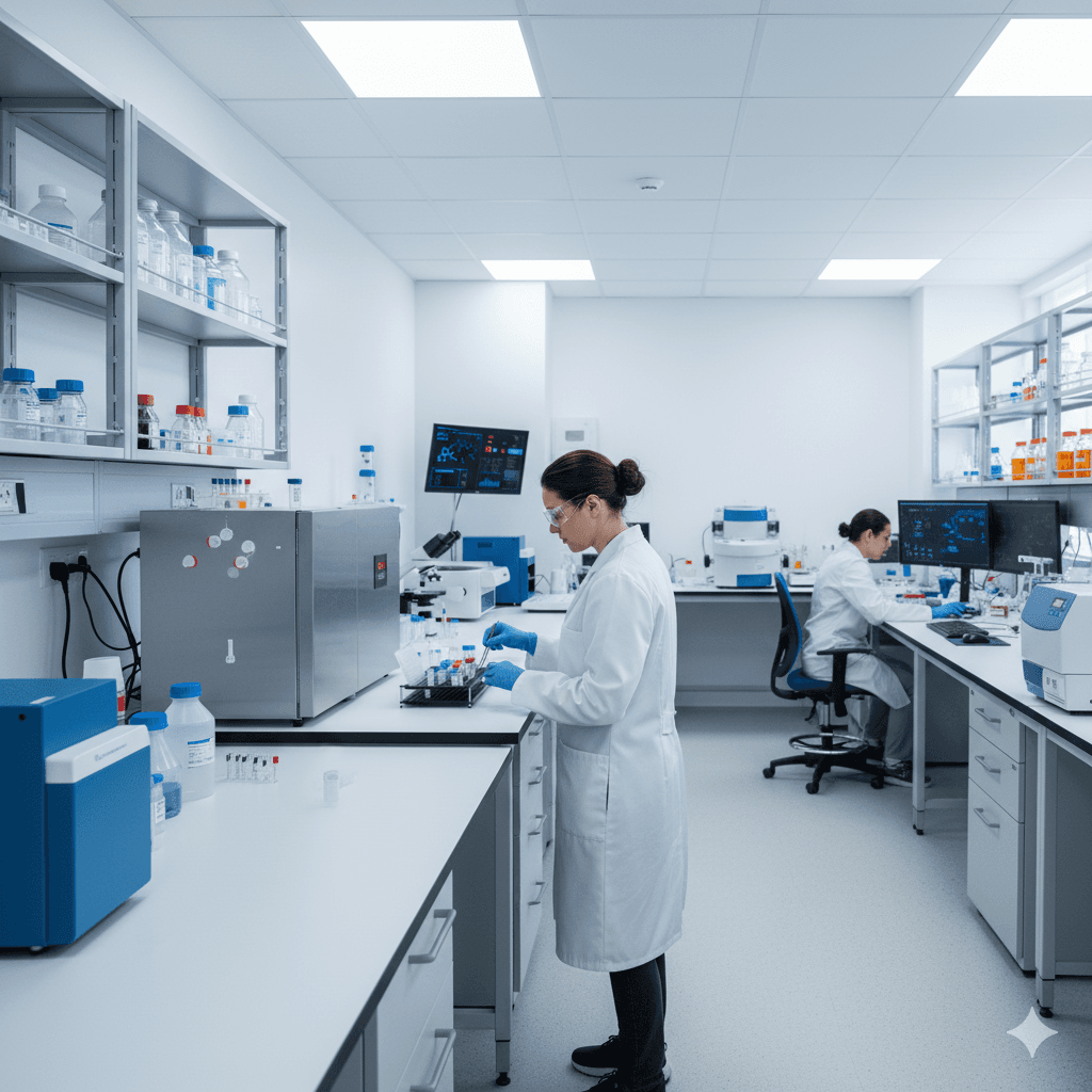 Technician working with dry ice in a lab